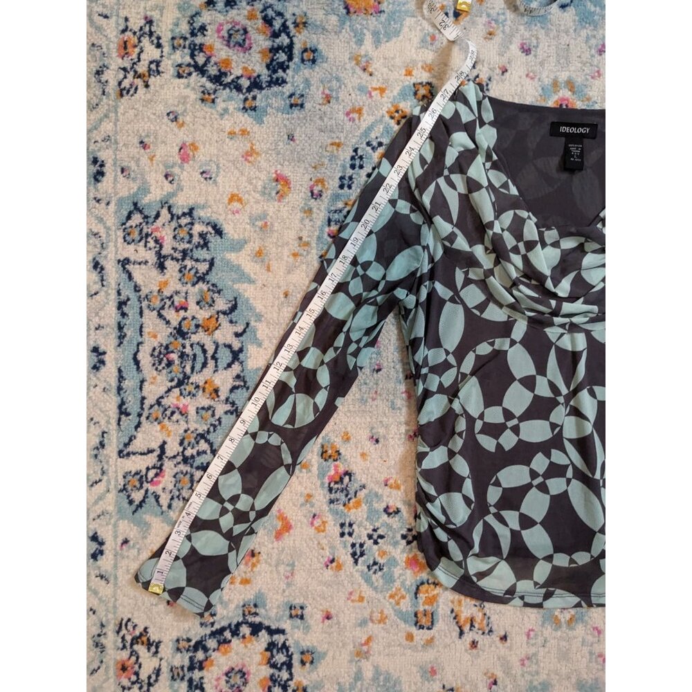 y2k Ideology Cowl Neck Abstract Print Mesh Long‎ Sleeve Top - L - Picture 8 of 9